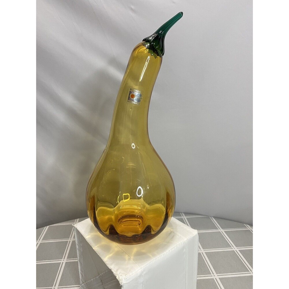 Blenko Handmade Amber & Green Glass Squash Gourd